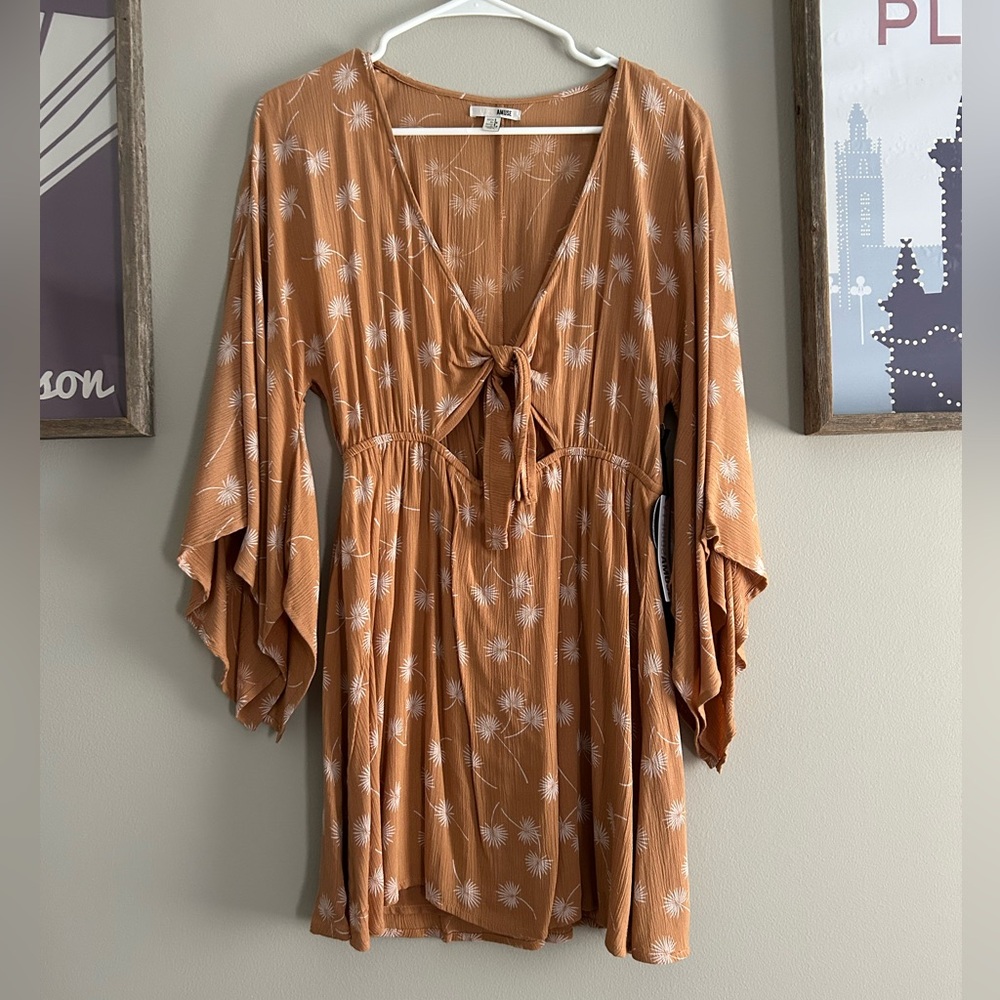 Burnt Orange Floral Tie-Front Dress